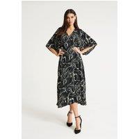 Liquorish Women's Scribble Print Maxi Wrap Dress With Kimono Sleeves In Black | Size: 8