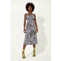 Abstract Print Midi Dress With An Open Crossed Back Detail