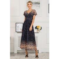 Jolie Moi Women's Mably Mirror Print Maxi Mesh Dress in Navy | Size: 12