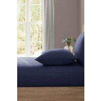 Lazy Linen 'Pure Washed Linen' Fitted Sheet in Navy | Size: Single