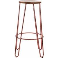 Orsina Rose Gold Metal & Elm Wood Round Bar Stool, Hairpin Stool, Sturdy Stool for Bar, Kitchen Counter in Brown