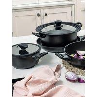 Prestige Nadiya Hussain by Stackable Cookware Set of 4, Stackable Non Stick Pans with Multi Size Lid in Black