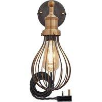 Brooklyn Balloon Cage Wall Light, 6 Inch, Pewter, Brass Holder With Plug