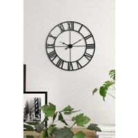 40cm Dia Black Round Roman Numeral Skeleton Metal Wall Clock