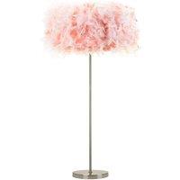 Happy Homewares Modern & Chic Real Feather Floor Lamp with Satin Nickel Base & Switch in Pink
