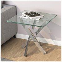Modern Square Tempered Glass Top Coffee End Table with Chrome Cross Leg