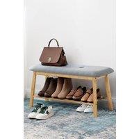 Living and Home Grey Linen Bamboo Shoe Bench Footstool
