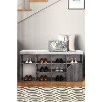 Living and Home Grey Shoe Changing Bench Storage Cabinet with Linen Cushion