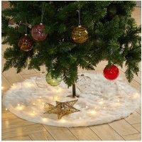 90cm White Christmas Tree Skirt Long Fur Xmas Tree Base Cover for Christmas Home, Party