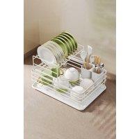 Kitchen 2-Tier Metal Dish Drainer Rack Detachable Storage Drip Tray Sink Washing Plates Draining Board