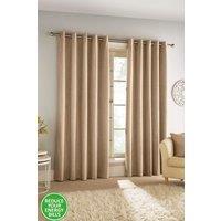 Enhanced Living Savoy 100% Blackout, Thermal, Velvet/Chenille Eyelet Pair of Curtains in Natural | Size: 168 cm width x 183 cm drop