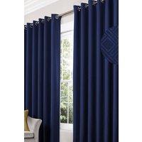 Alan Symonds Diamond Blackout Eyelet Curtains Thermal Lined Ready Made Curtains in Blue | Size: 229 cm width x 183 cm drop