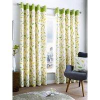 Fusion 'Beechwood' Leaf Trail Pair of 100% Cotton Eyelet Curtains in Green | Size: 229 cm width x 229 cm drop