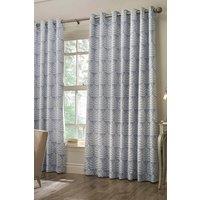 Paoletti Horto Embroidered Botanical Eyelet Curtains in Blue | Size: 229 cm width x 137 cm drop