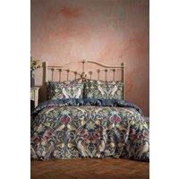 Edinburgh Weavers Songbird Floral Birds Luxury Cotton Piped Duvet Cover Set in Navy | Size: Double