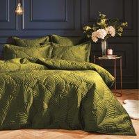 Paoletti Palmeria Quilted Velvet Duvet Cover Set in Green | Size: Double