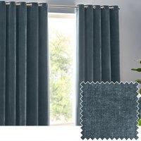 Yard Heavy Chenille Velvet Room Darkening Eyelet Curtain Pair in Dark Blue | Size: 117 cm width x 183 cm drop