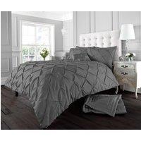 Smart Living Polycotton Pintuck Duvet Cover With Pillowcases in Charcoal | Size: Double