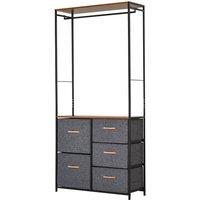 HOMCOM 175x83cm Freestanding Clothes Hanger Storage Steel Frame 5 Drawers Handles Shelf in Grey | Size: 175x83 cm