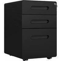 VINSETTO 3 Draw Modern Steel Filing Cabinet w/ 4 Wheels Lock Pencil Box Office Mobile in Black