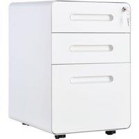 VINSETTO 3 Draw Modern Steel Filing Cabinet w/ 4 Wheels Lock Pencil Box Office Mobile in White