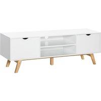 HOMCOM Elegant TV Stand Storage Cabinet Media Unit Wood Legs 2 Cupboards in White