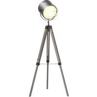 HOMCOM Tripod Floor Lamp Steel Pine Wood Finish Height Adjustable in Grey