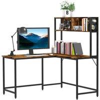 HOMCOM Industrial L-Shaped Work Desk & Storage Shelf Steel Frame in Brown