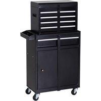 DURHAND 2 in 1 Metal Tool Cabinet Cart Storage Box Cabinet Pegboard Chest in Black