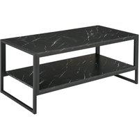 HOMCOM Elegant Two Tier Marble Effect Coffee Table Metal Frame in Black