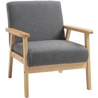 HOMCOM Accent Chair with Wood Frame Wide Seat Linen Armchair in Grey