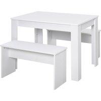 HOMCOM 3 Pcs Modern Dining Table Set Table 2 Bench Seats Compact in White