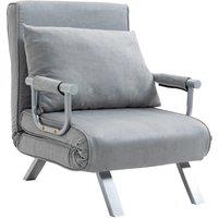 HOMCOM Single Chair Bed Armchair Sofa Bed Guest Sleeper Lounge with Pillow in Light Grey