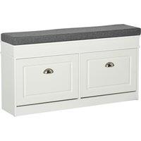 HOMCOM Shoe Storage Bench with Seat Cushion Cabinet Organizer with 2 Drawers in White