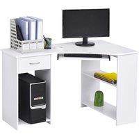 HOMCOM L-Shaped Corner Computer Desk w/ 2 Shelves Worktop Keyboard Tray in White