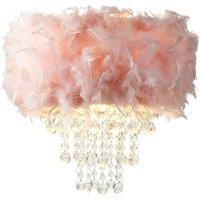 Happy Homewares Feather Pendant Light Shade with Transparent Acrylic Droplets in Pink