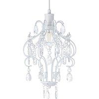 Happy Homewares Traditional Shabby Chic Chandelier Style Pendant Shade with Acrylic Droplets in White