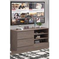 FWStyle Large Rustic Oak TV Entertainment Unit With Drawer & Shelves in Brown