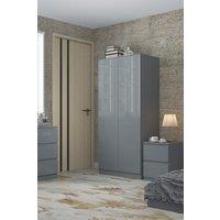 FWStyle Stora Grey Gloss 2 Door Double Wardrobe Push To Open Soft Close (H) 180 (W) 80 (D) 50cm