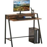 HOMCOM 2-Tier Storage Computer Workstation Metal Frame Rustic Brown 84cm