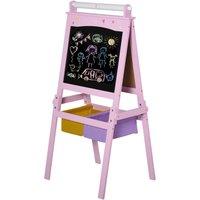 HOMCOM 3 In 1 Kid's Wooden Art Easel with Dual-Sides & Storage Baskets, Pink