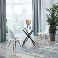 HOMCOM Round Side Table with Tempered Glass Top & Metal Legs in Black