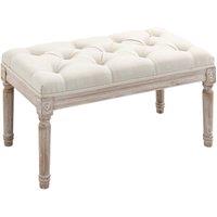 HOMCOM Accent Bench Tufted Upholstered Foot Stool Linen-Touch Ottoman in Beige