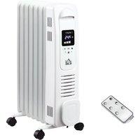HOMCOM 1500W Oil Filled Radiator, 7 Fin Portable Heater w/ Timer Remote Control in White