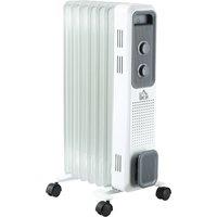 HOMCOM Oil Filled Radiator 7 Fin Portable Heater with Wheels in White