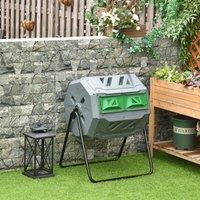 OUTSUNNY 160L Tumbling Compost Bin Outdoor Dual Chamber 360 Rotating in Grey