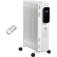 HOMCOM Oil Filled Radiator 9 Fin Portable Heater with Timer Remote Control in White