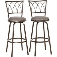 HOMCOM Set of 2 Bar Chairs Swivel Upholstered Metal Frame Barstools in Brown