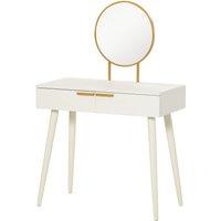 HOMCOM Modern Dressing Table w/ 2 Drawers Round Mirror for Bedroom White