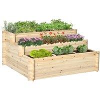 OUTSUNNY 3 Tier Raised Garden Bed Planter Box with 9 Grids & Non-woven Fabric in Natural